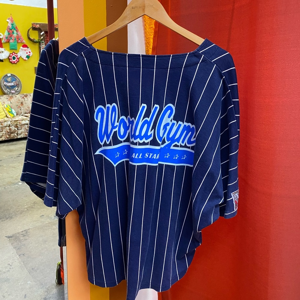 Vintage World Gym Major League Muscle Striped Baseball Button-Up
